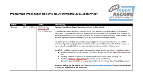 Programma Week tegen Discriminatie 2023 Zoetermeer